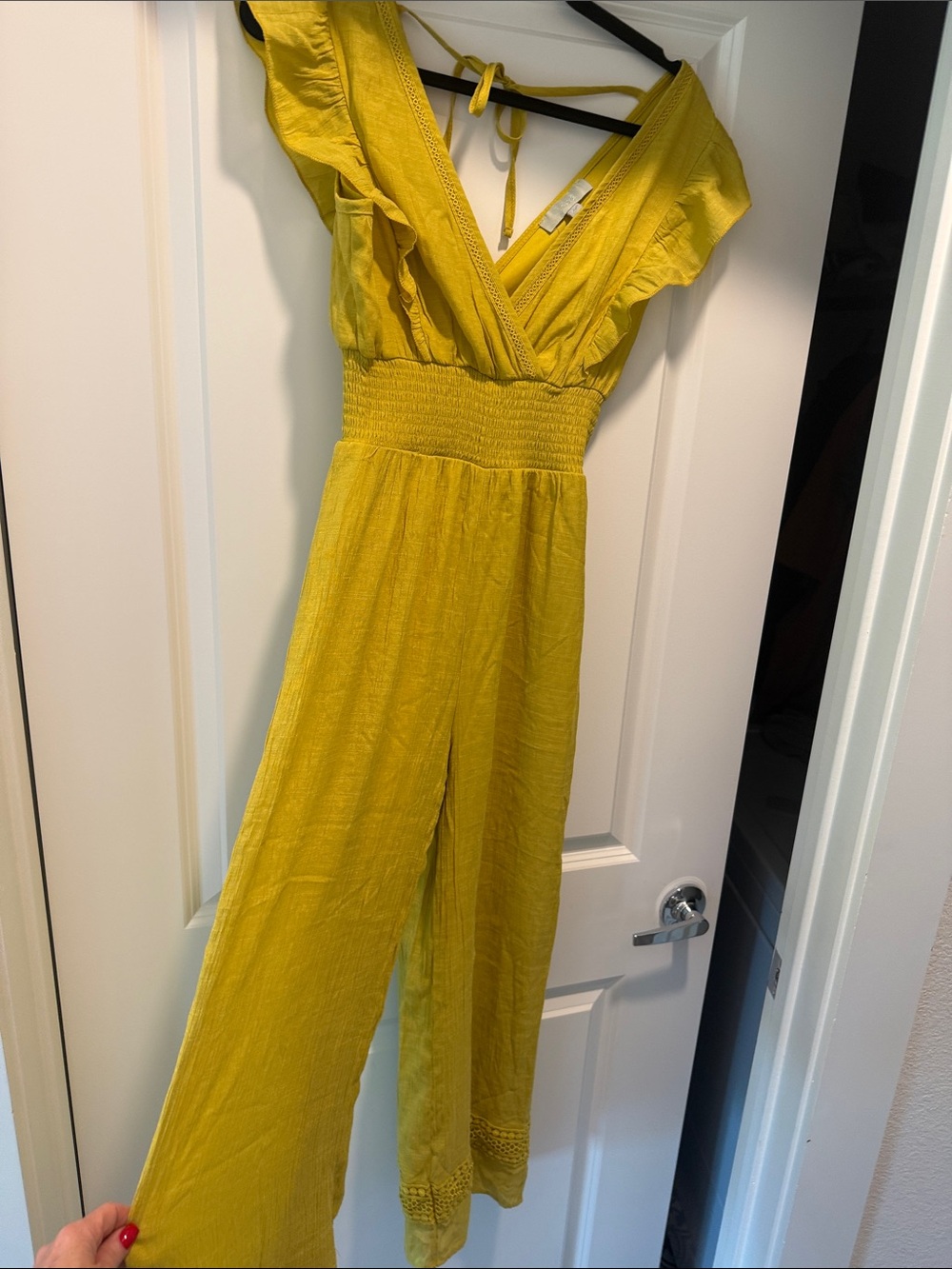 Women's Yellow Smocked-Waist Pantsuit